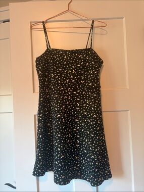 H&M Black Mini Dress with Small Floral Print